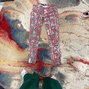 Monika Chiang Abstract Red and Gray Pants /low rise